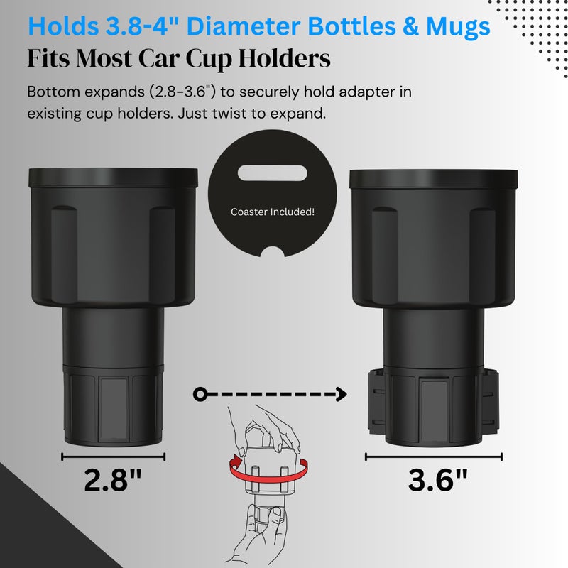 Swigzy موسع حامل أكواب السيارة واسع للغاية من Swigzy - مصنوع من أجل يتي 14oz و46oz قارورة مائية Rambler Hydro قارورة 24oz كوب RTIC 36oz - موسع إدراج المحول قابل للتوسيع وقابل للتعديل - Image 4